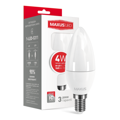 LED лампа MAXUS C37 CL-F 4W теплый свет E14 (1-LED-5311)