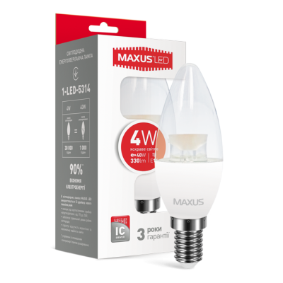 LED лампа MAXUS C37 CL-C 4W яркий свет E14 (1-LED-5314)