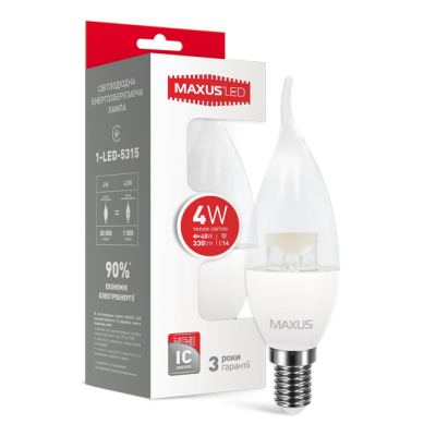 LED лампа MAXUS C37 CL-T 4W теплый свет E14 (1-LED-5315)