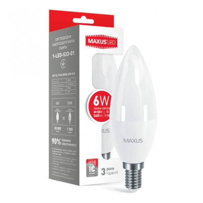 LED лампа MAXUS C37 6W теплый свет E14 (1-LED-533-01)