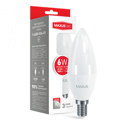 LED лампа MAXUS C37 6W яркий свет E14 (1-LED-534-01)