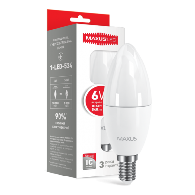 LED лампа MAXUS C37 6W яркий свет E14 (1-LED-534)