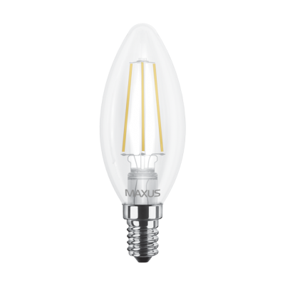 LED лампа MAXUS (filam), C37, 4W, теплый свет,E14 (1-LED-537-01)