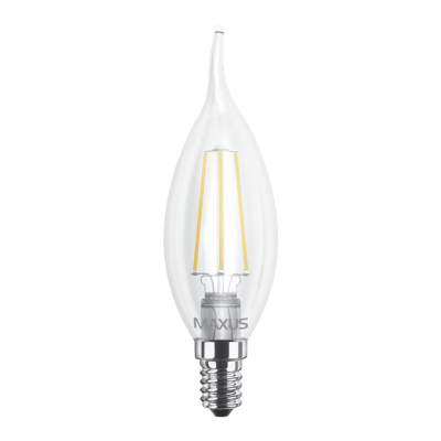 LED лампа MAXUS (filam), C37 TL, 4W, теплый свет,E14 (1-LED-539-01)