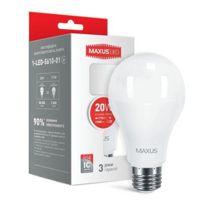 LED лампа MAXUS A80 20W яркий свет E27 (1-LED-5610-01)