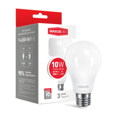 LED лампа MAXUS A60 10W теплый свет E27 (1-LED-561)