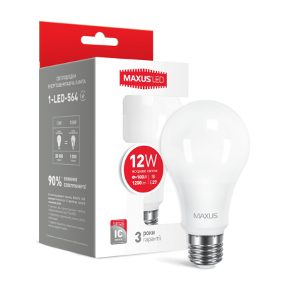 LED лампа MAXUS A65 12W яркий свет E27 1-LED-564)