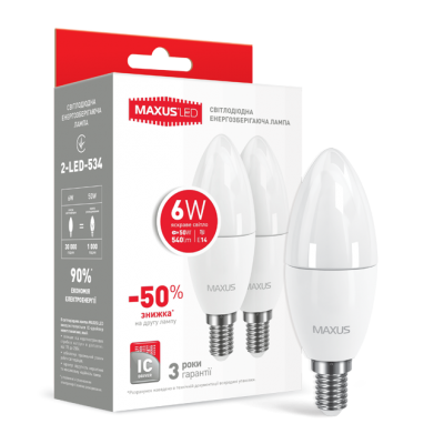 Набор LED ламп MAXUS C37 6W яркий свет E14 (по 2 шт.) (2-LED-534)